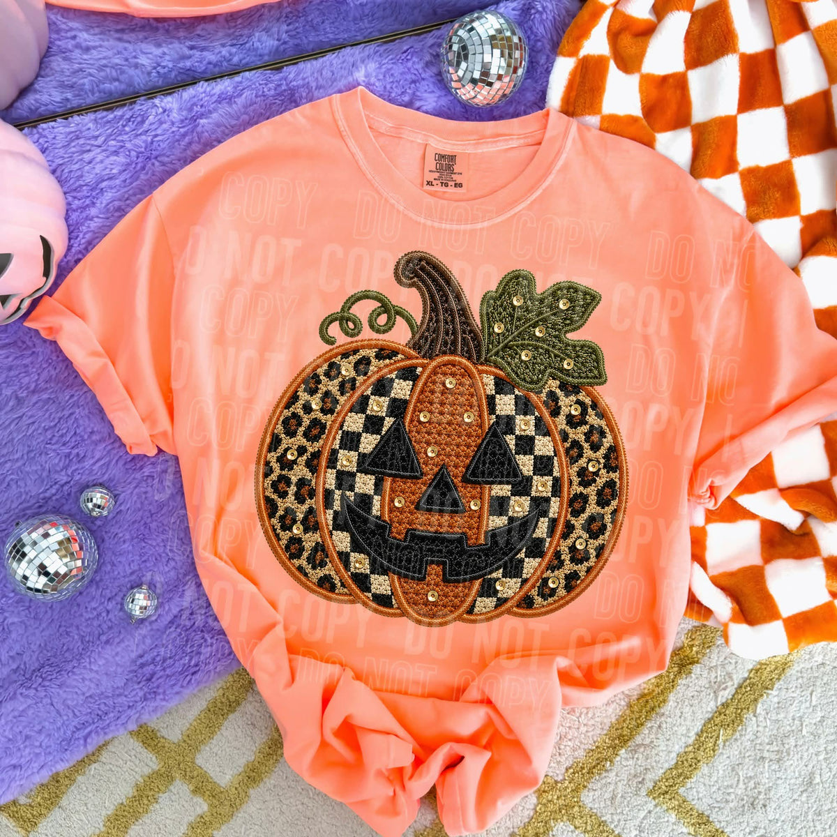 Checkered leopard sequin pumpkin (SBB) Sunday Special DTF transfer