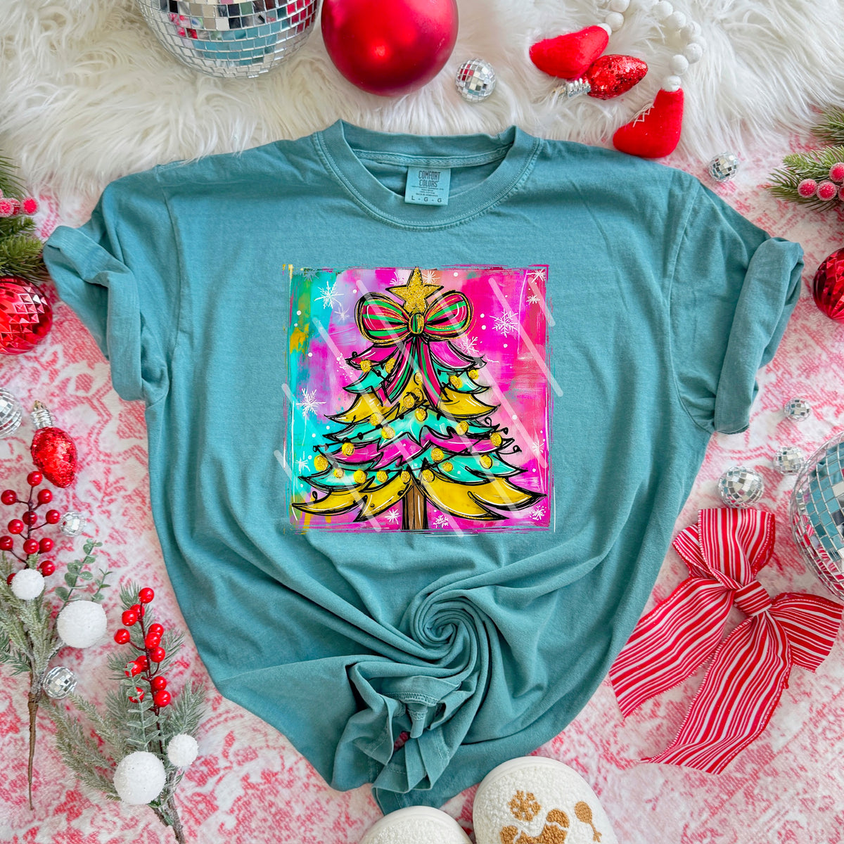 Yellow Pink and blue tree with rainbow background 113867 DTF Transfer