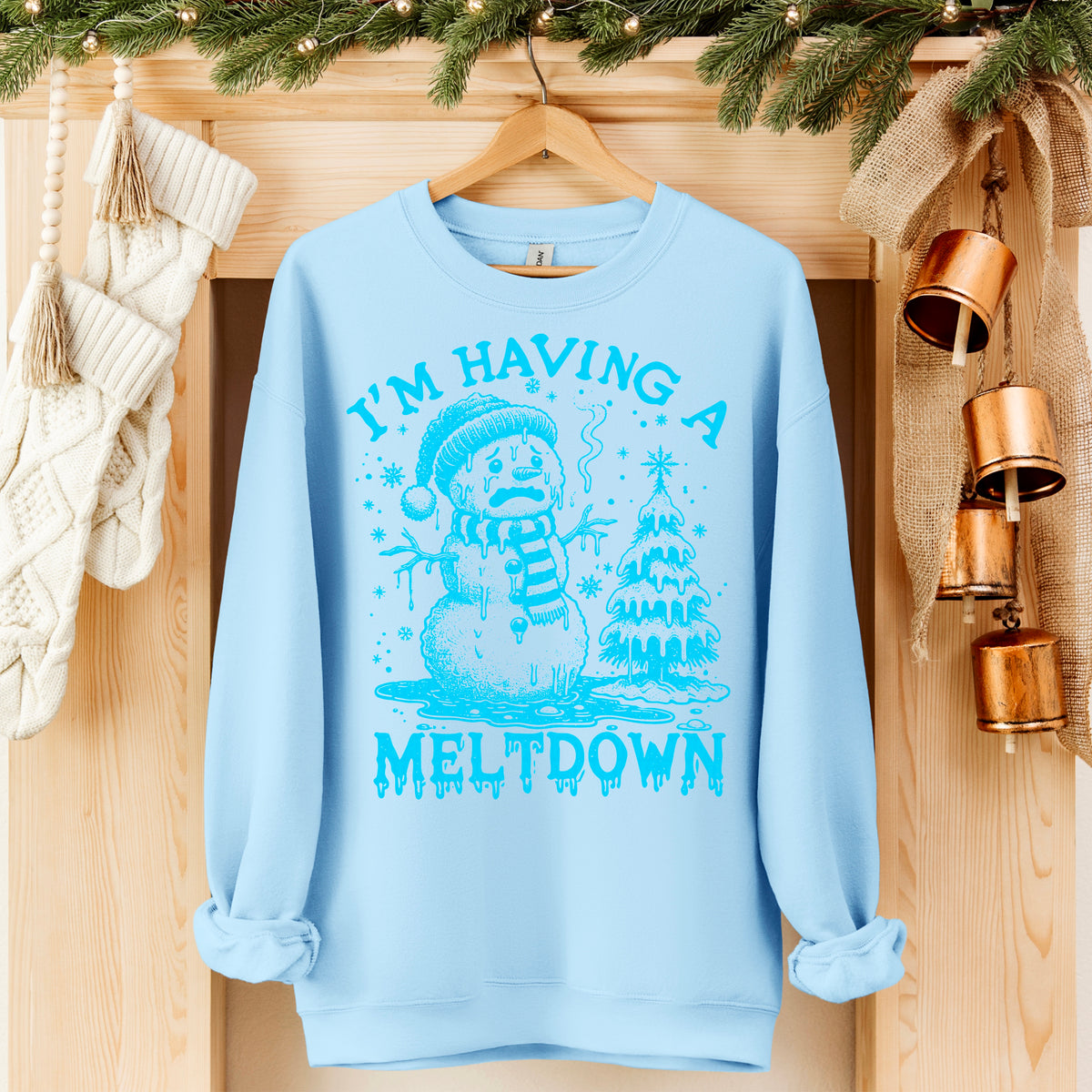 Having a Meltdown snowman BRIGHT BLUE 113395 DTF transfer