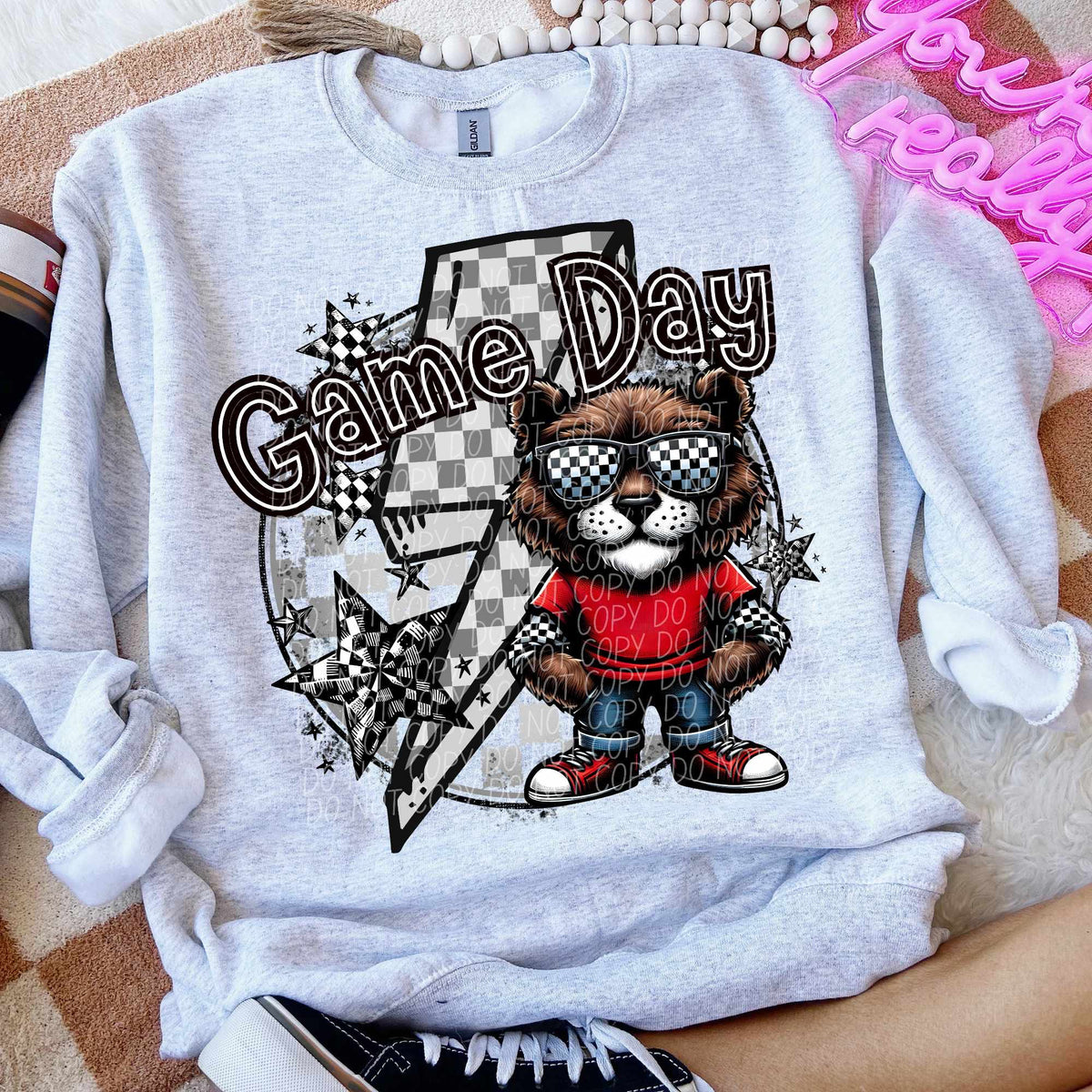 Game day cat red shirt lightning bolt (CITY) 52580 DTF transfer