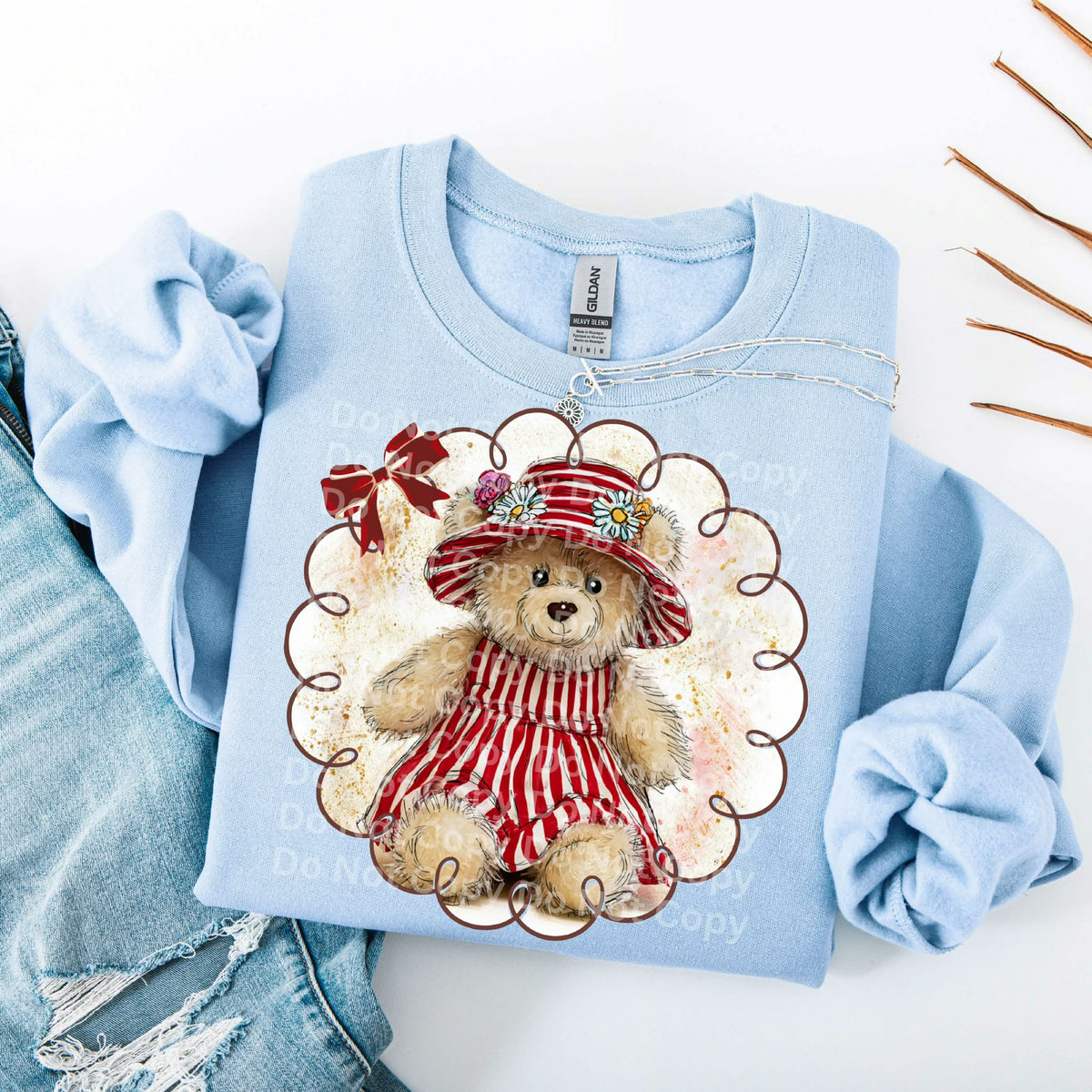 Red teddy bear frame (irene) DTF Transfer