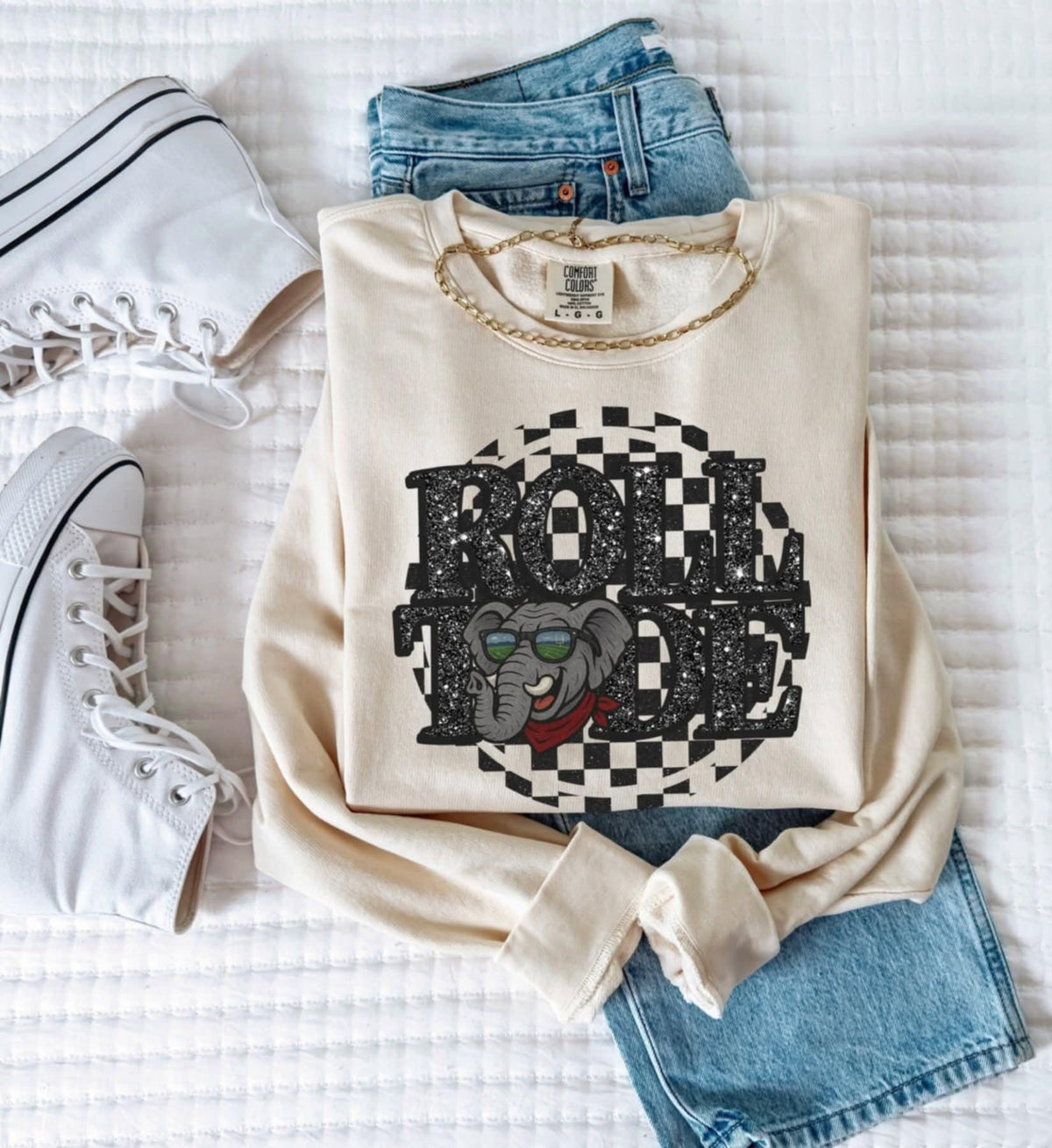 Roll Tide Mascot Black Glitter Font GROVE DTF transfer