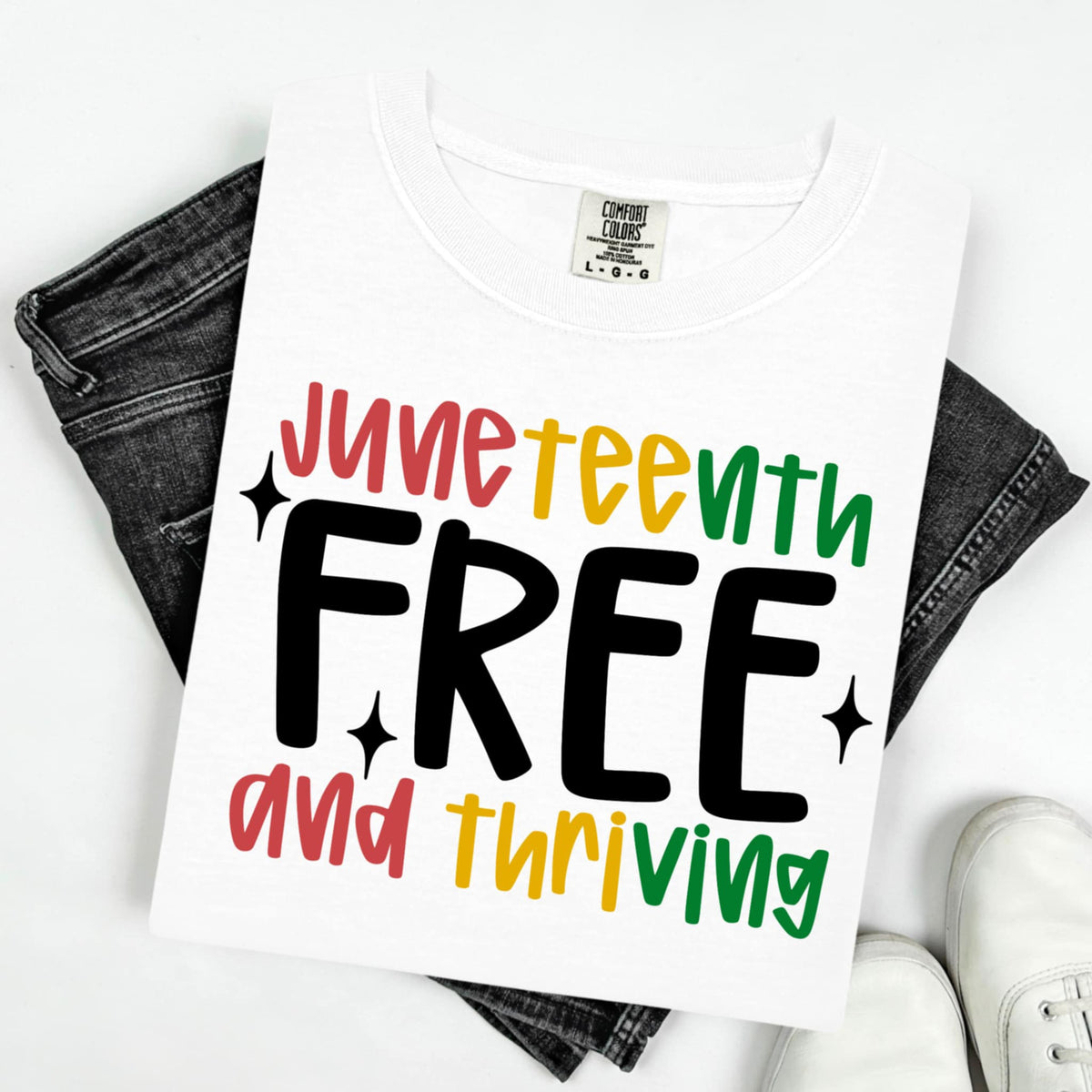 Juneteenth free and thriving BLACK (CMD) 99619 DTF transfer