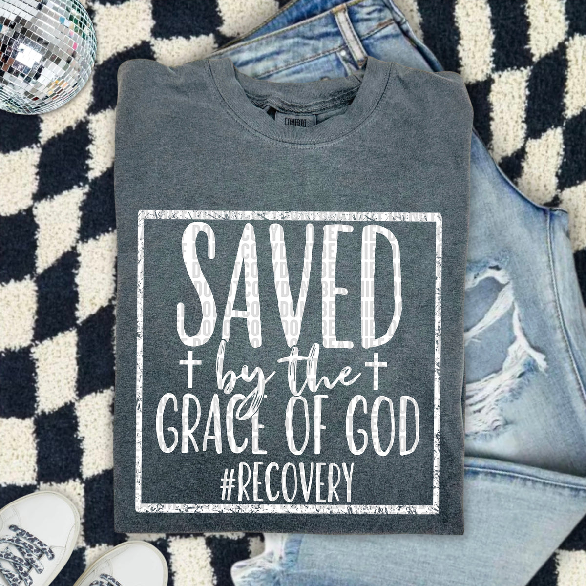 Saved by the grace of god frame WHITE 103389 DTF transfer