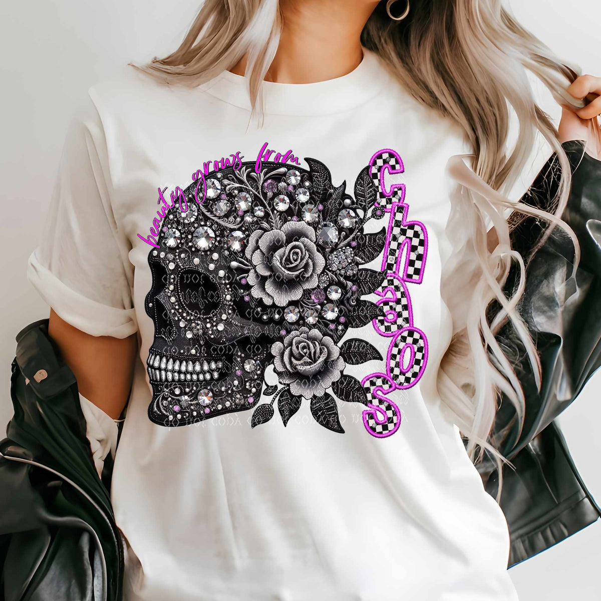 Beauty grows from chaos skull (TTD) 58396 DTF transfer