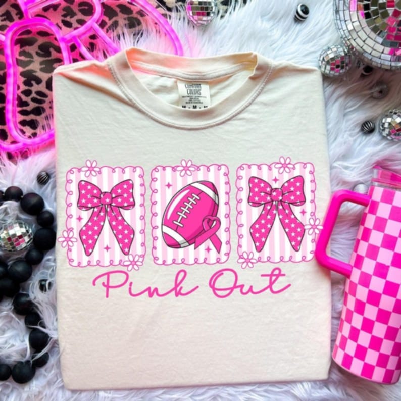 Pink Out Striped Frames football DTF transfer