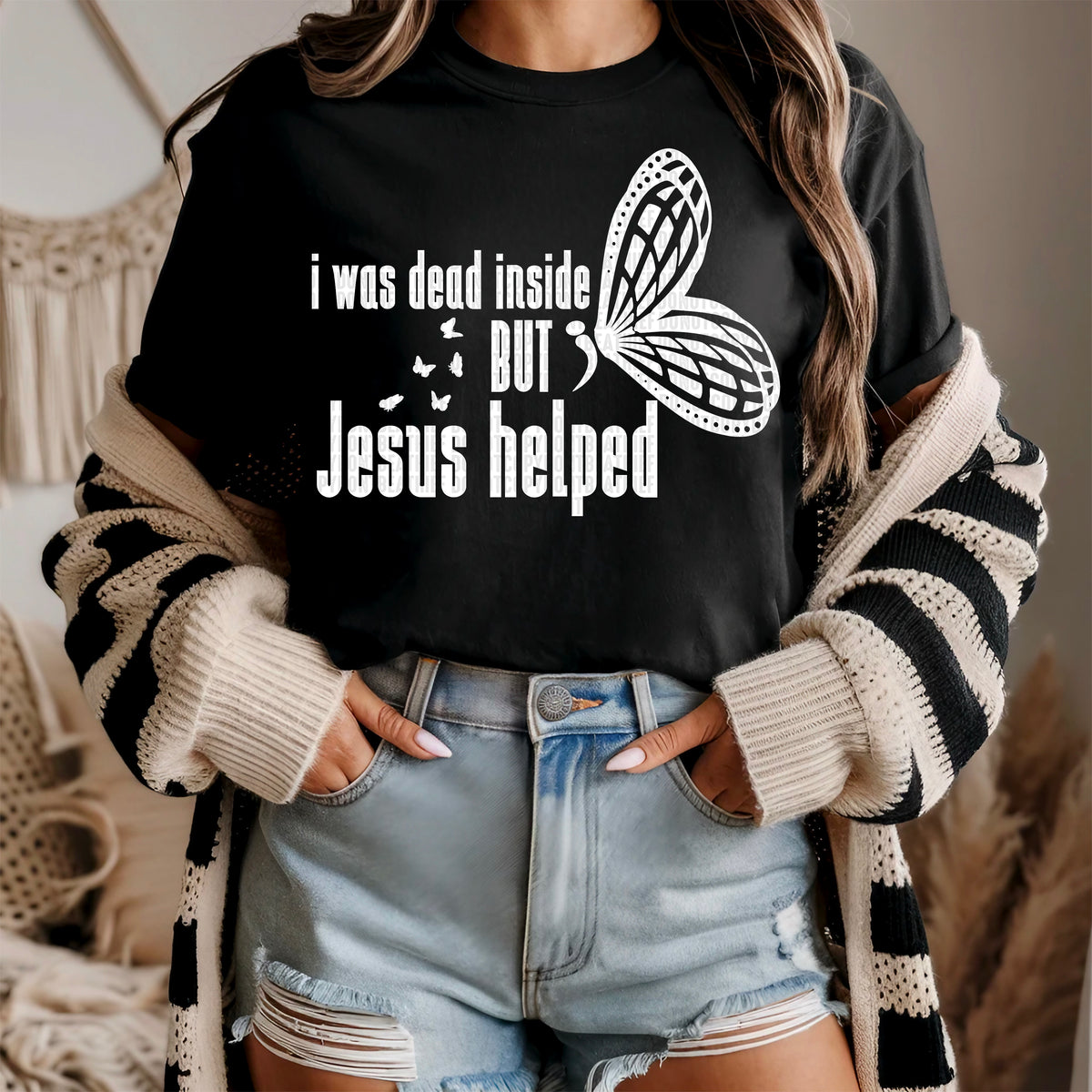 I was dead inside but Jesus helped white 91594 DTF transfer