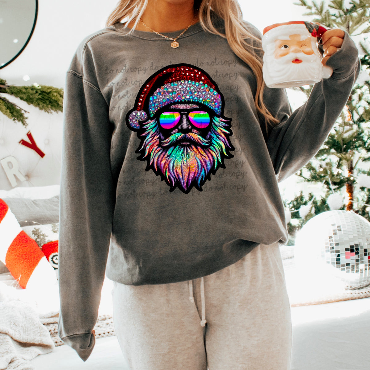 Rainbow Santa with glasses 117504 DTF Transfer