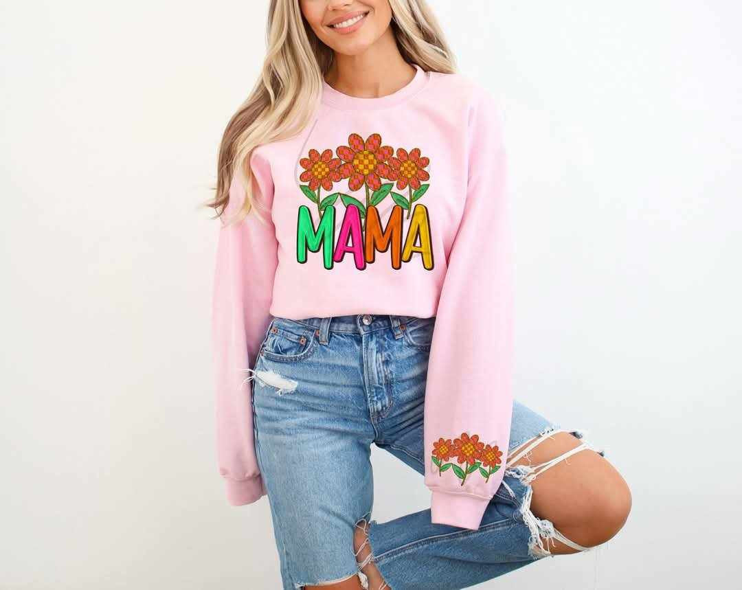 Mama checkered flowers FRONT (C’s) 79465 DTF transfer