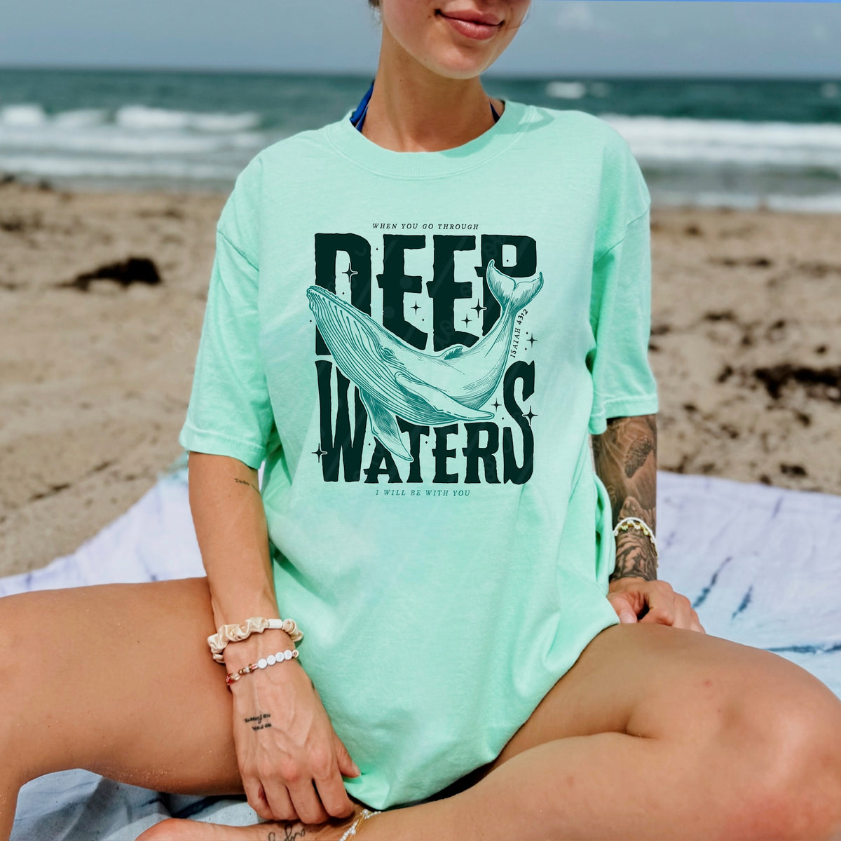 Deep waters whale (dark green words) DTF Transfer