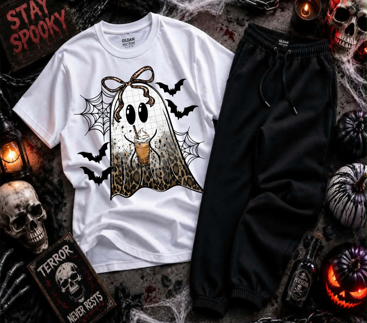 Black lace ghost with coffee (Linda) DTF Transfer