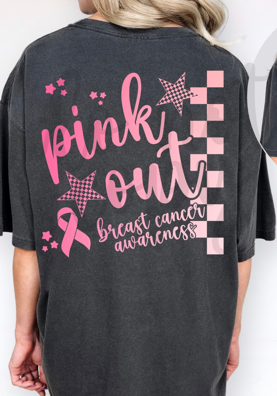 Pink Out Checker and stars OMBRÉ (PARKER) DTF transfer