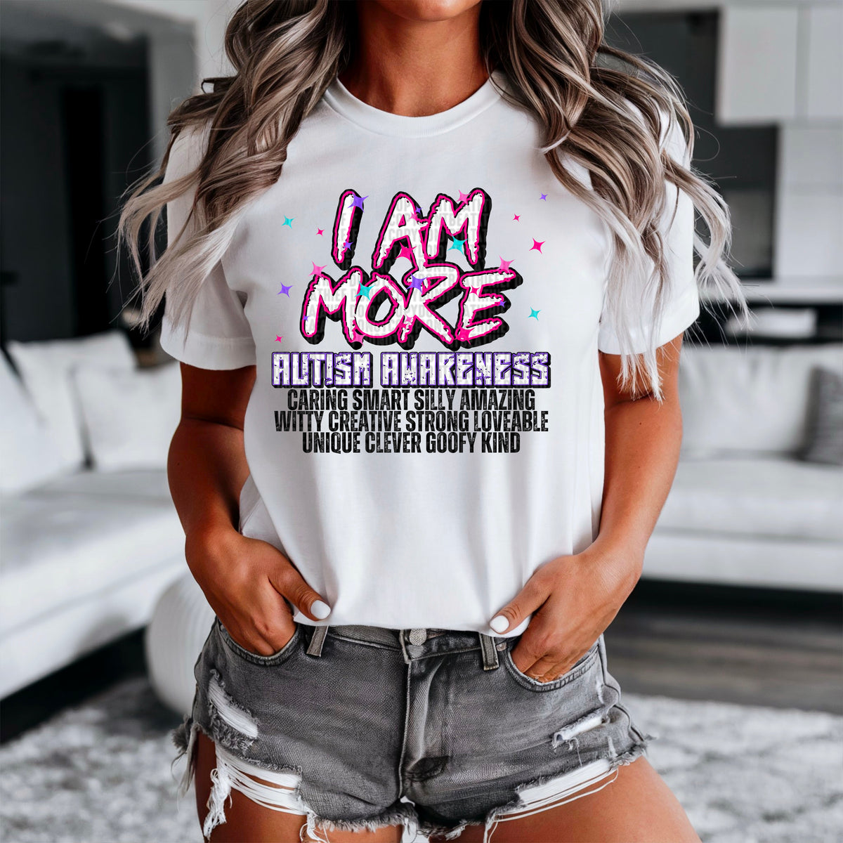 Pink I am more autism awareness black font 90457 DTF transfer
