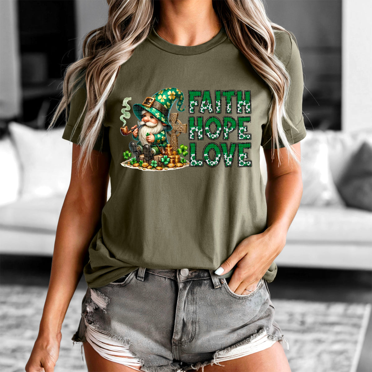 Faith love hope st pats gnome 91793 DTF transfer
