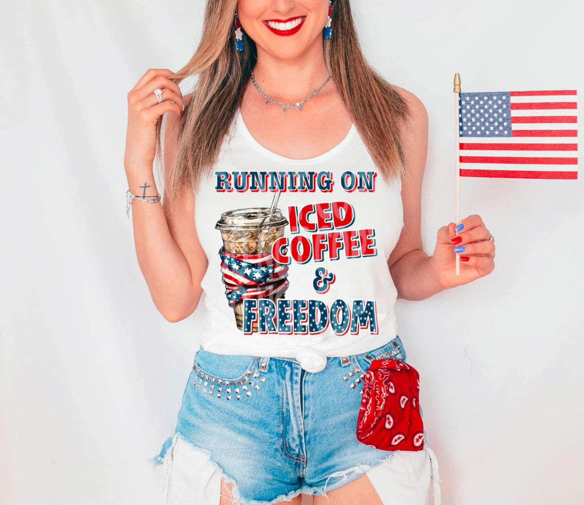 Running on iced coffee & freedom (DD) 99799 DTF transfer