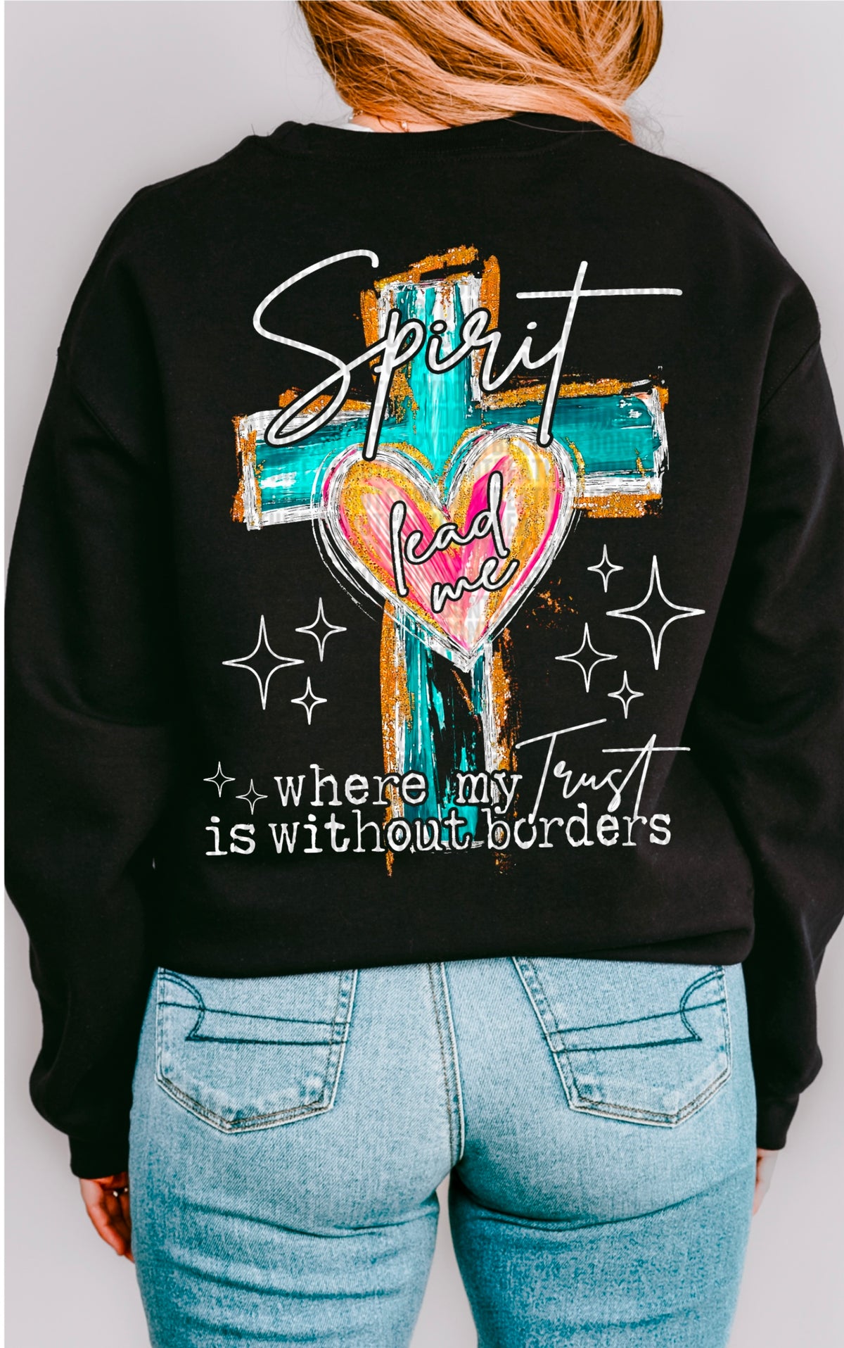 Spirit lead me cross white font 93648 DTF transfer
