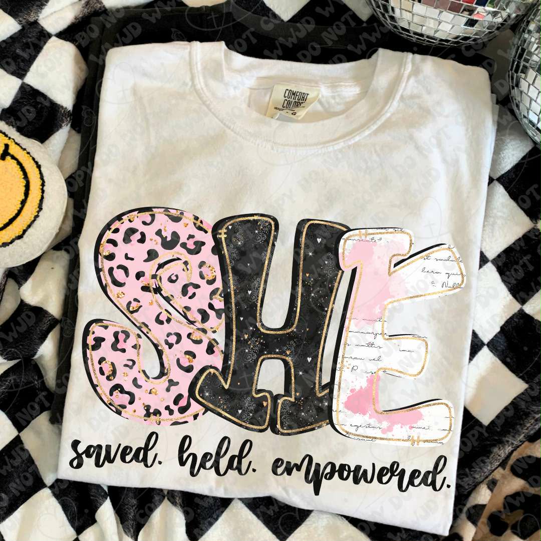 She, saved held empowered (Vehement) DTF transfer