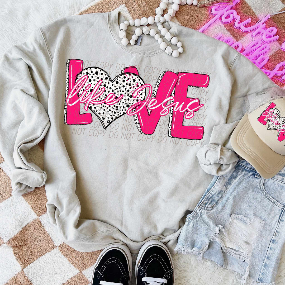 Love like Jesus pink outline (CITY) 75753 DTF transfer