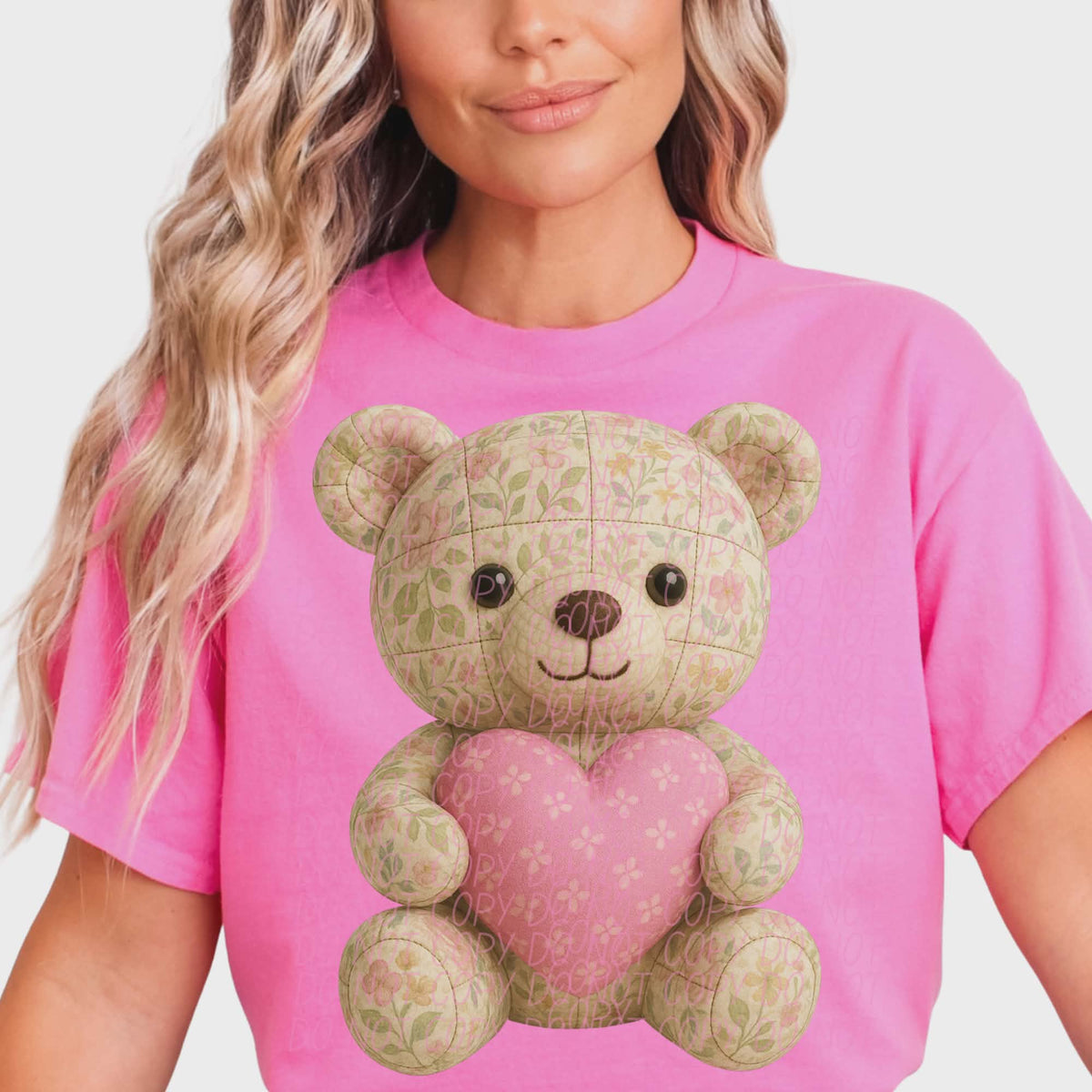 Teddy Bear pink heart (city) DTF transfer