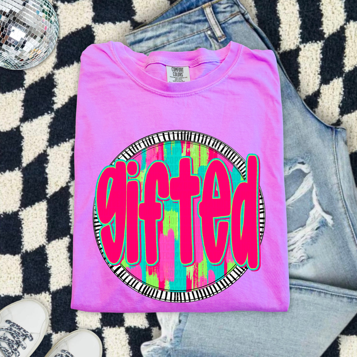 Gifted pink font circle 103877 DTF transfer