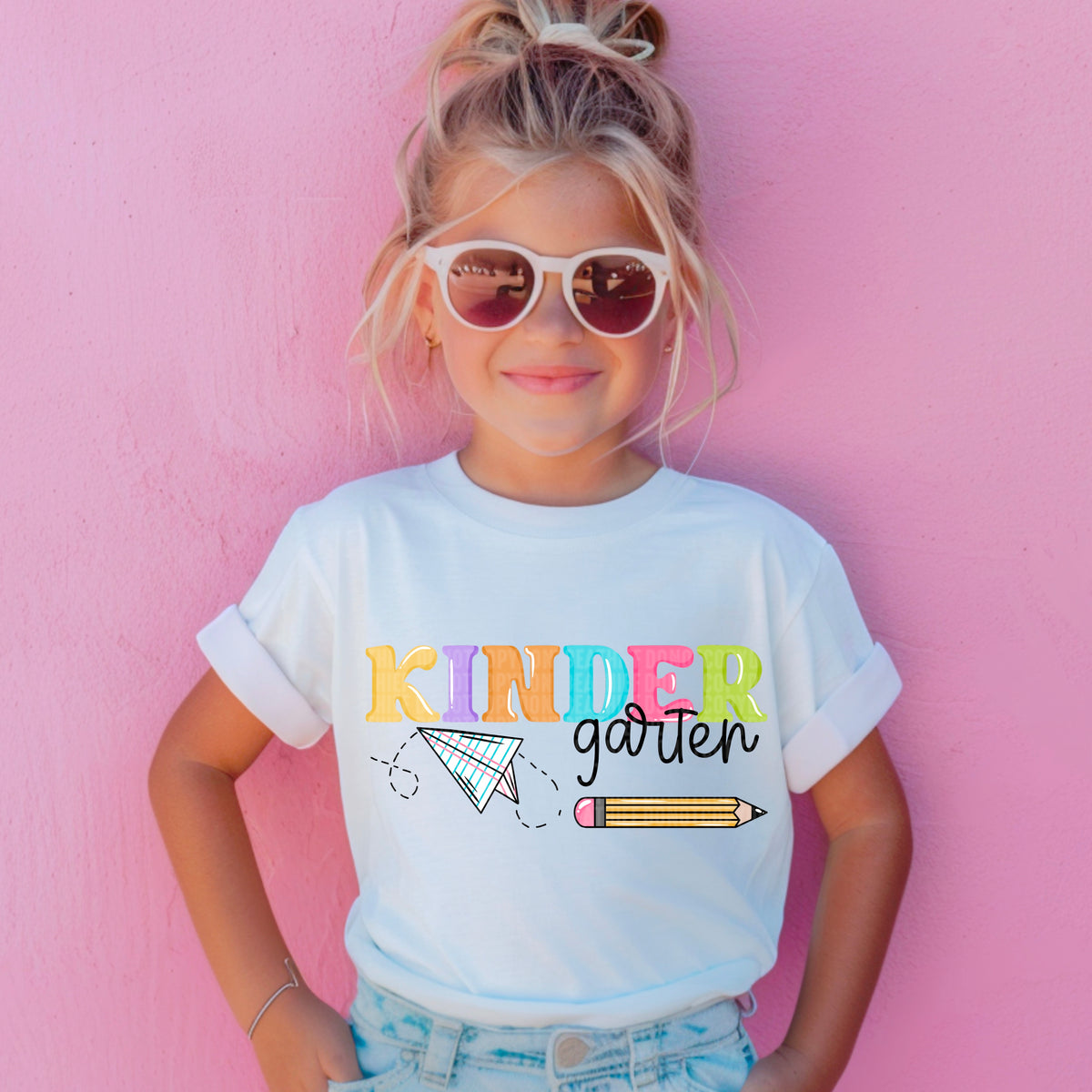 Kindergarten paper airplane with black font 109766 DTF transfer