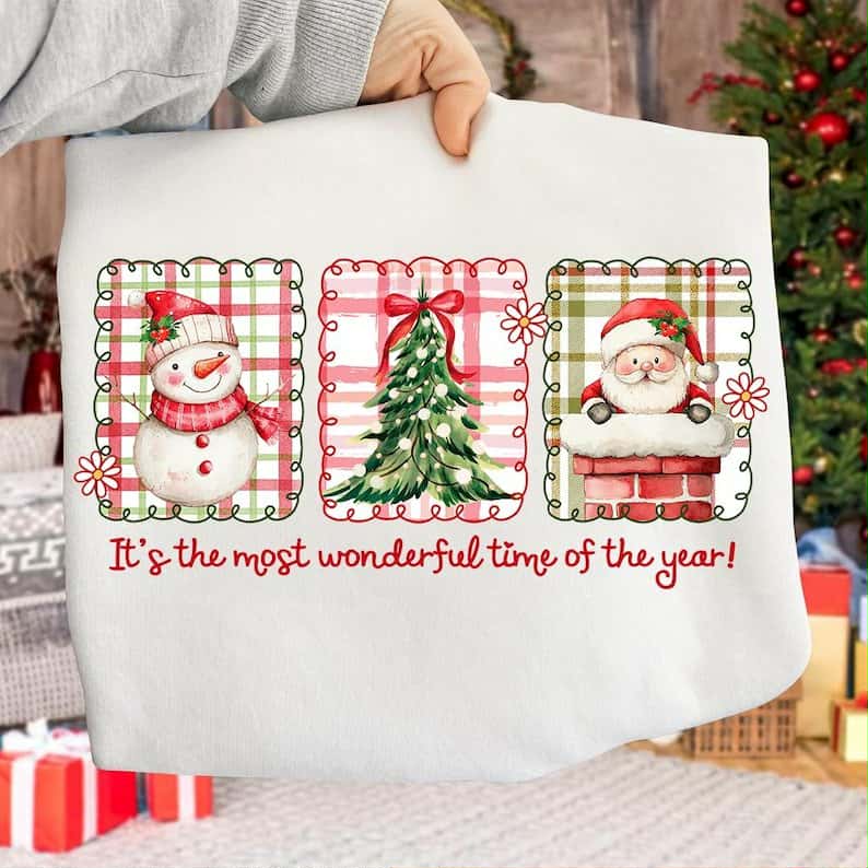 It’s the most wonderful time of the year frames with Santa snowman and tree DTF transfer