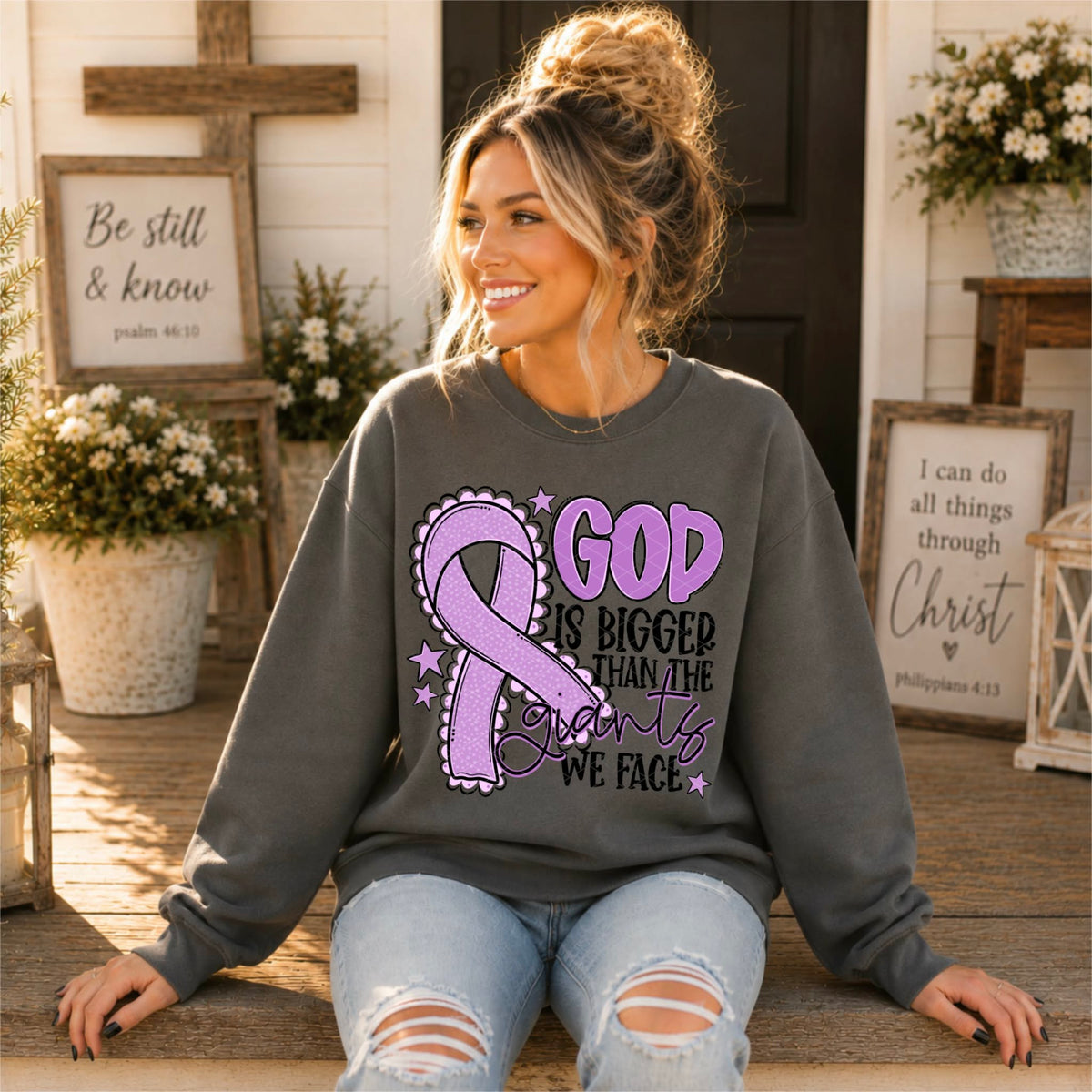 God is bigger than the giants we face LAVENDER ribbon (SDD) DTF Transfer