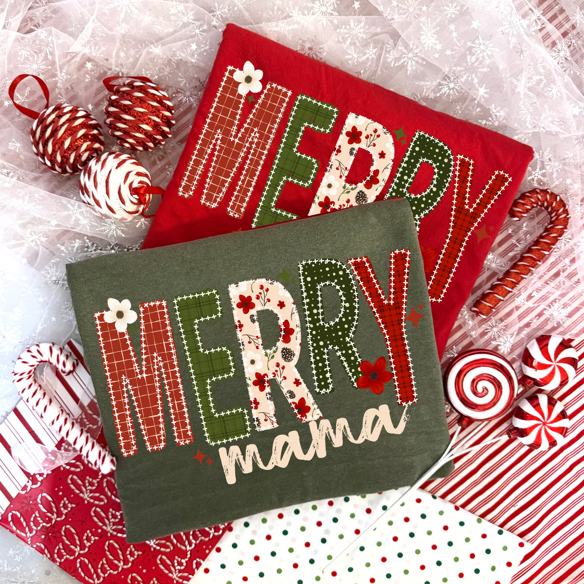 Merry mama patterned letters (csc) DTF Transfer