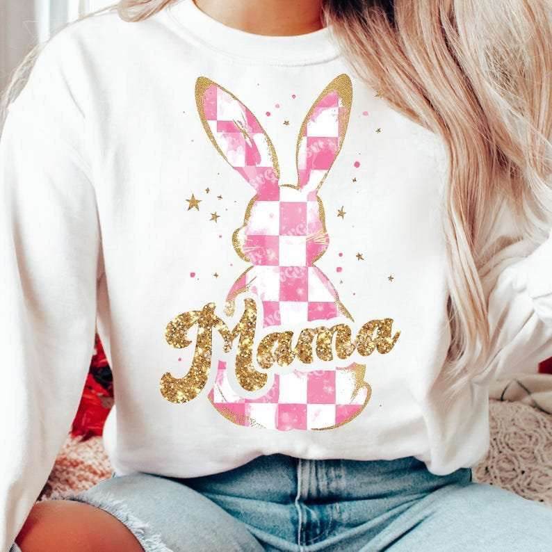 Mama checkered bunny 80209 DTF transfer