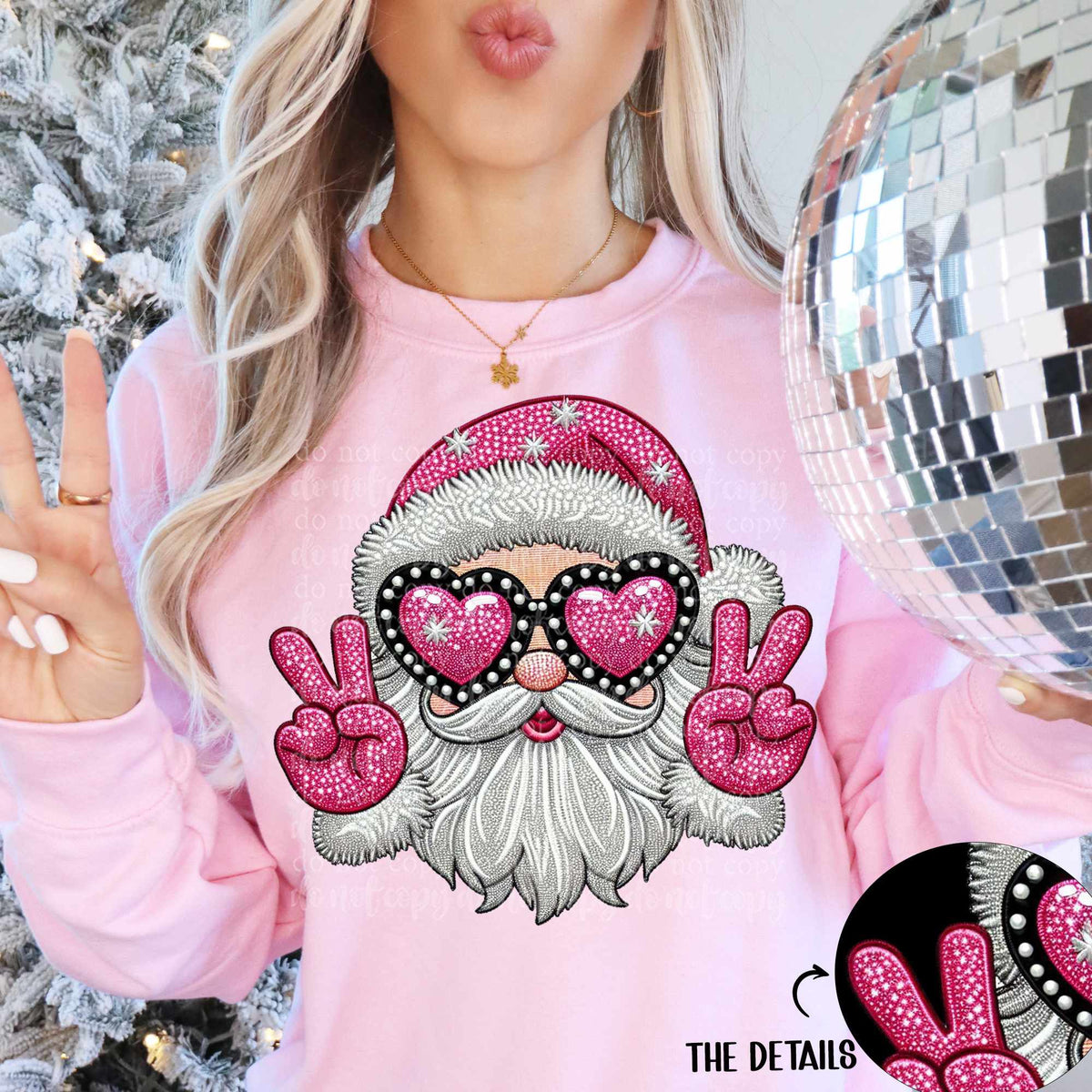 Pink Santa peace signs (TDD) 65571 DTF transfer