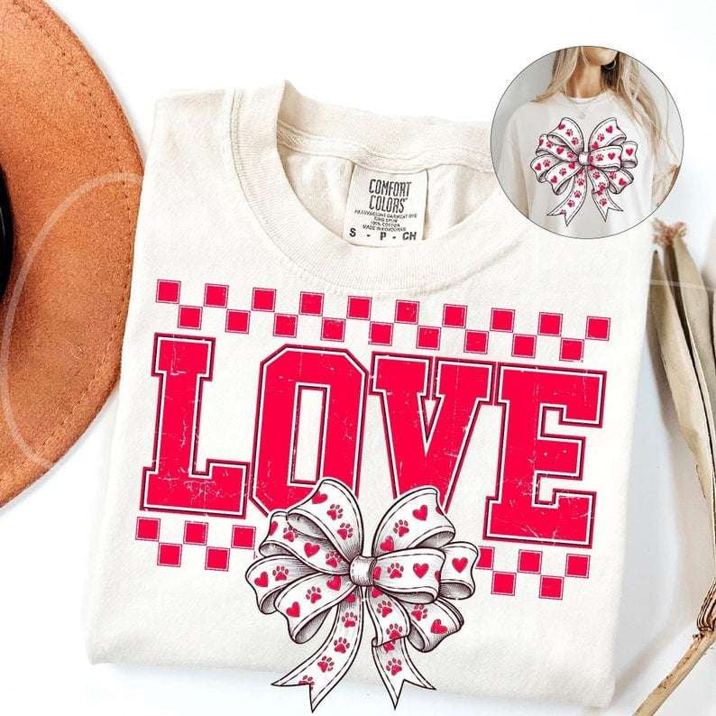 Love Paw print Valentine bow 75911 DTF transfer