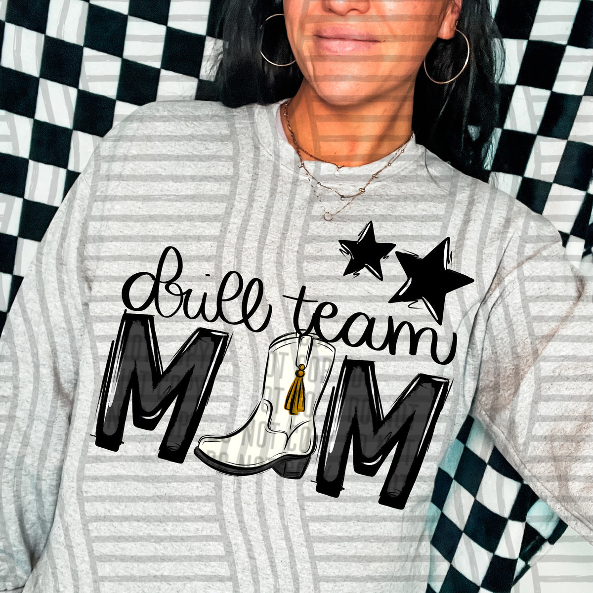 drill team mom gray black stars (Caplinger) DTF transfer