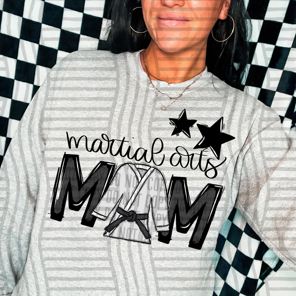 martial arts mom gray black stars (caplinger) DTF transfer