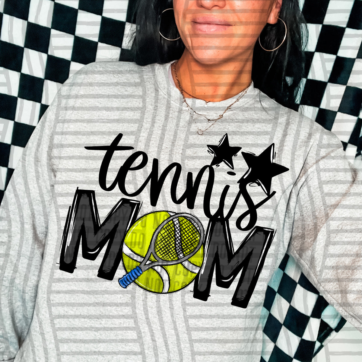 tennis mom grey black stars (caplinger) DTF transfer