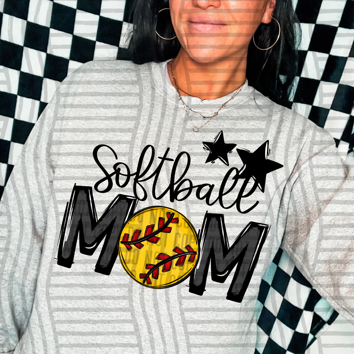 softball mom gray black stars (Caplinger) DTF transfer