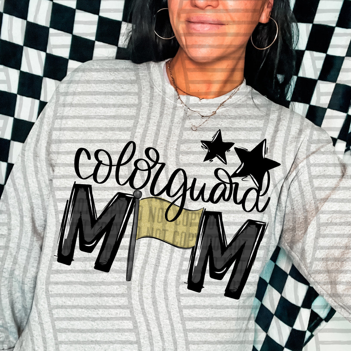 color guard mom gray black stars (Caplinger) DTF transfer