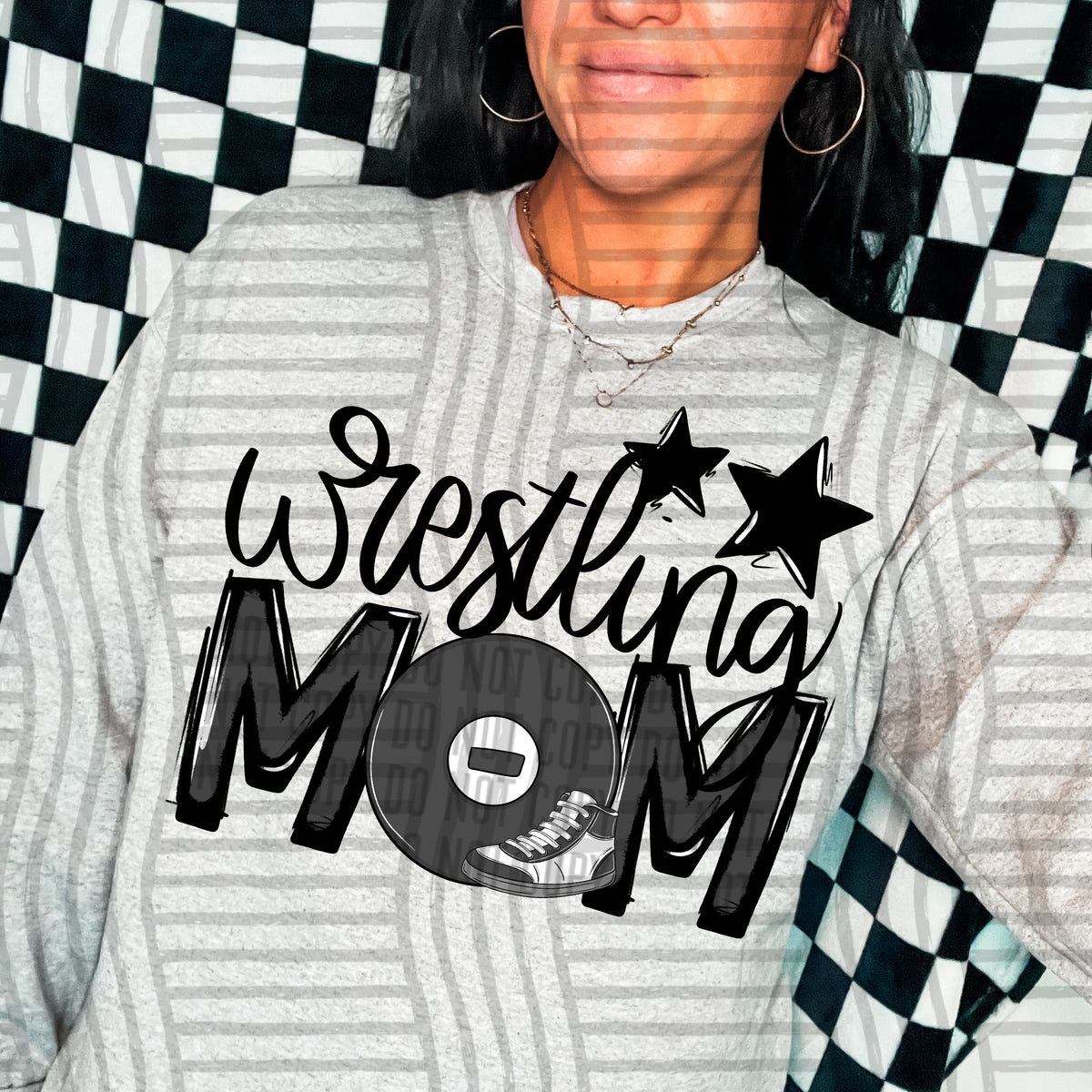 wrestling mom gray black stars (Caplinger) DTF transfer