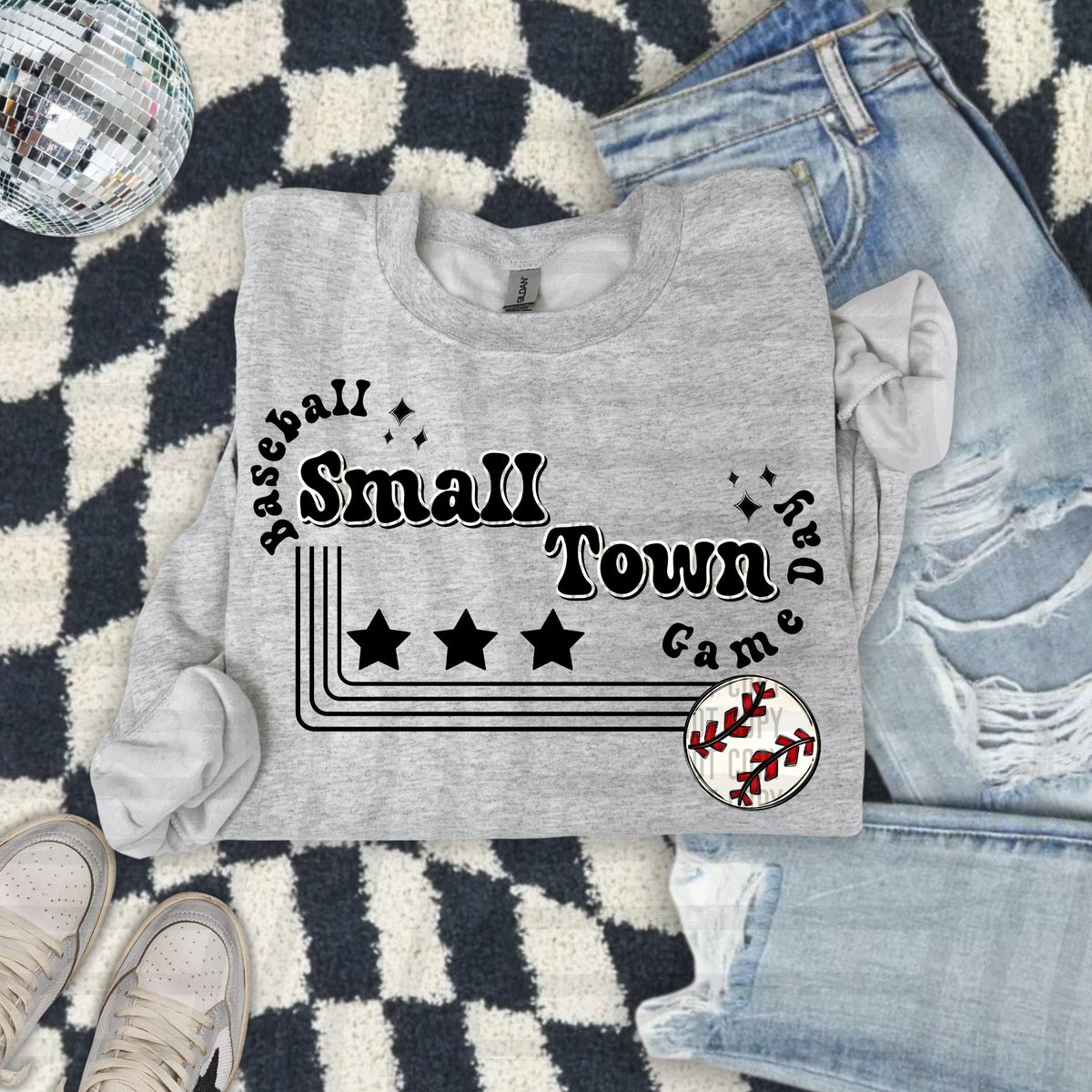 Small town baseball with stars BLACK (Caplinger) DTF Transfer