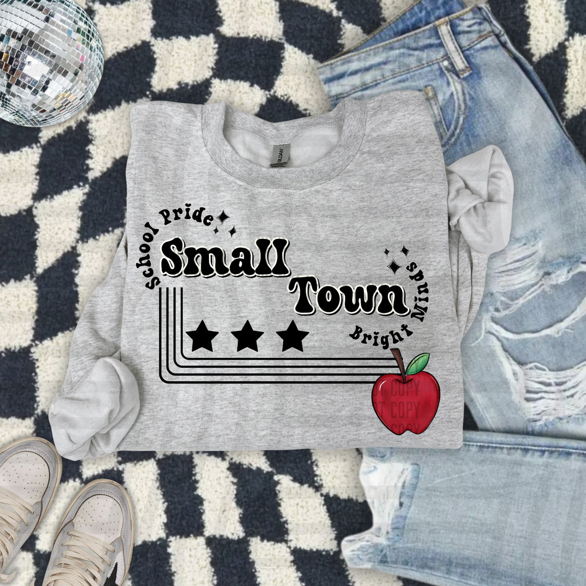 Small town bright minds apple BLACK (Caplinger) DTF Transfer