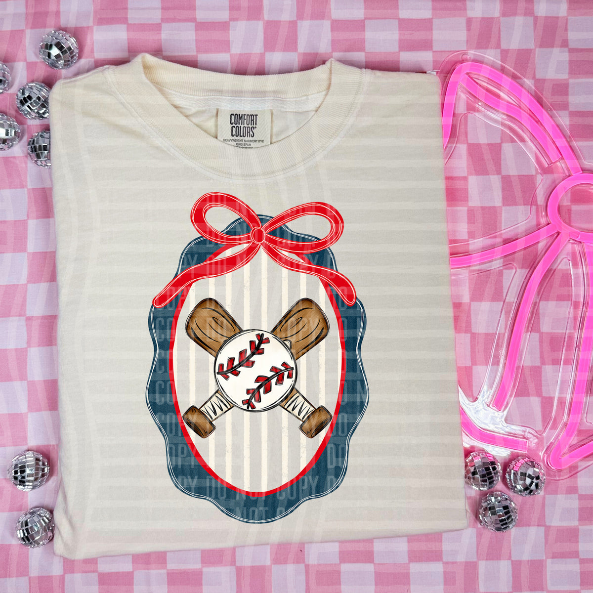 Baseball frame red bow (Caplinger) DTF Transfer