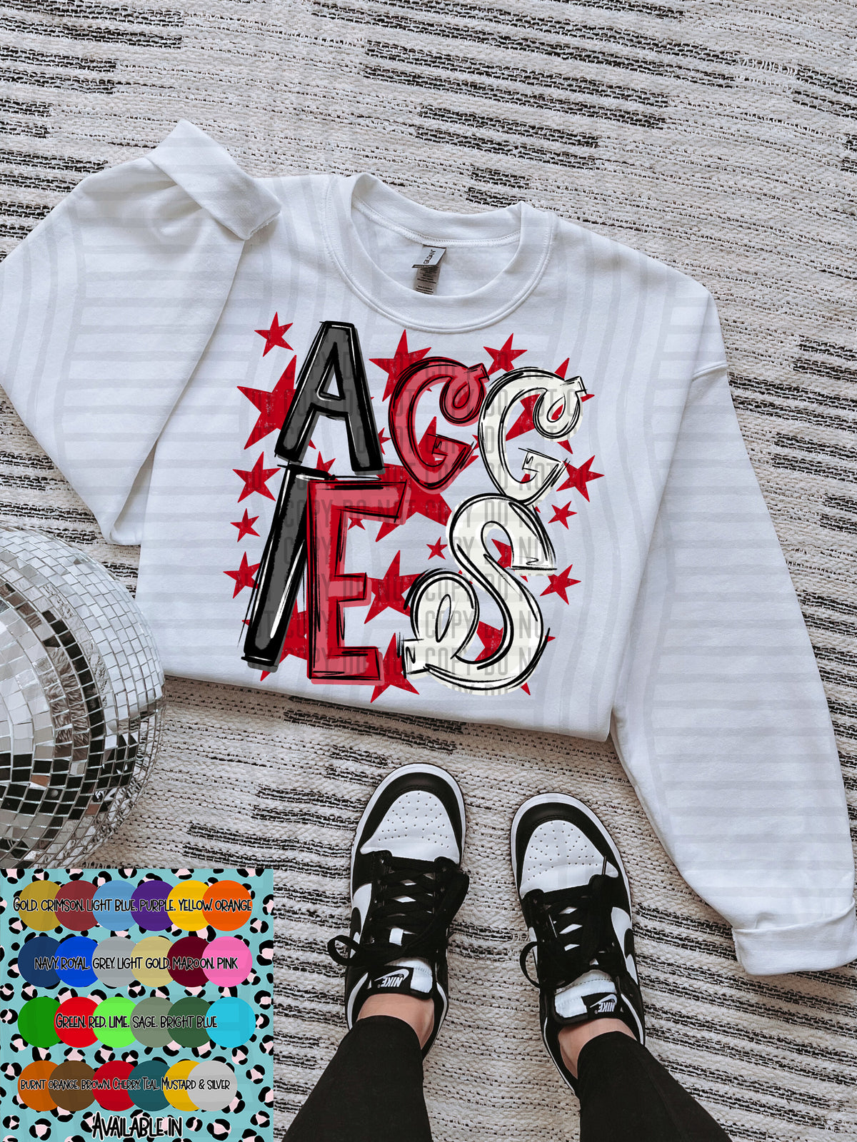 aggies black white and red with red stars (Caplinger) DTF Transfer