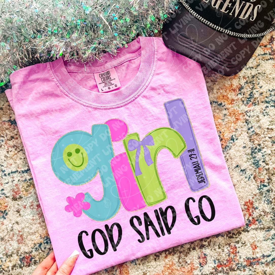 God said go girl happy face BLACK (Vehement) DTF Transfer