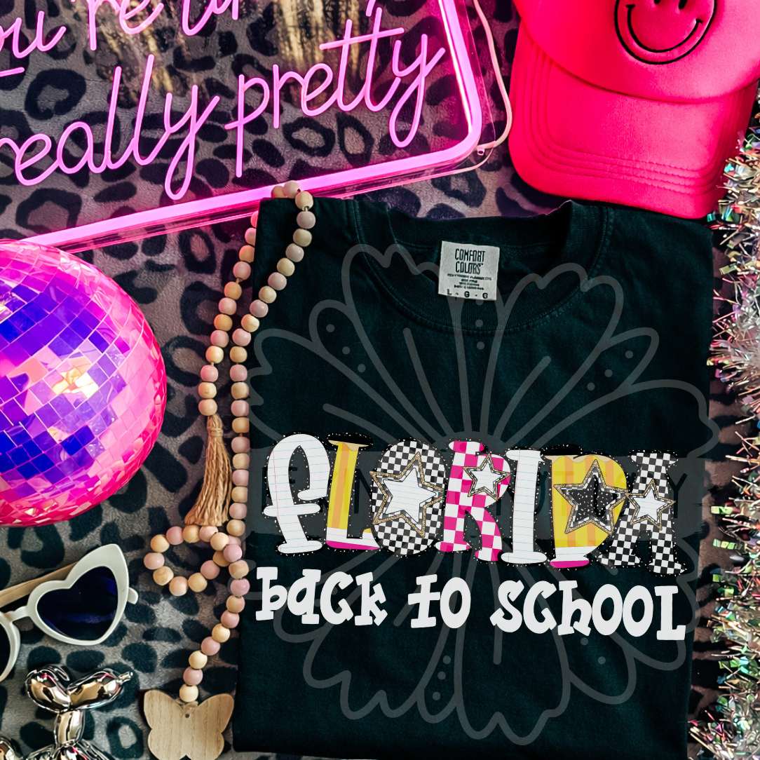 florida back to school patterned letters (vehement) DTF Transfer