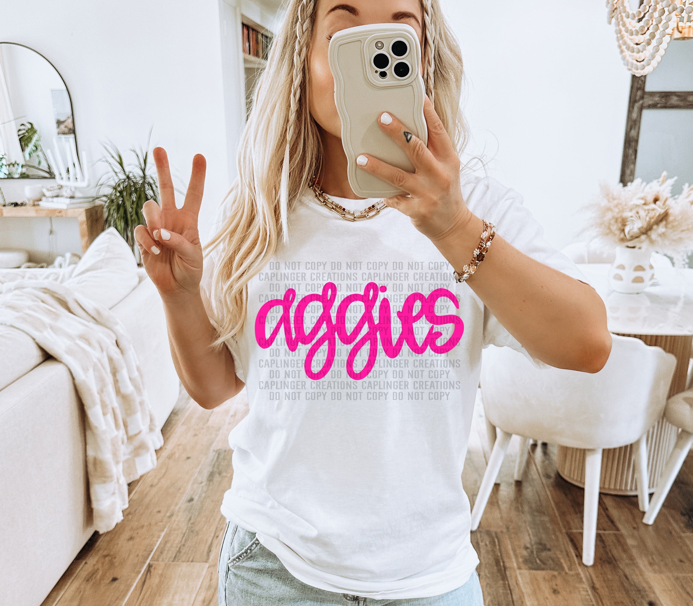 Aggies Pink Hand Lettering (Caplinger) DTF transfer – Mud & Grace Transfers