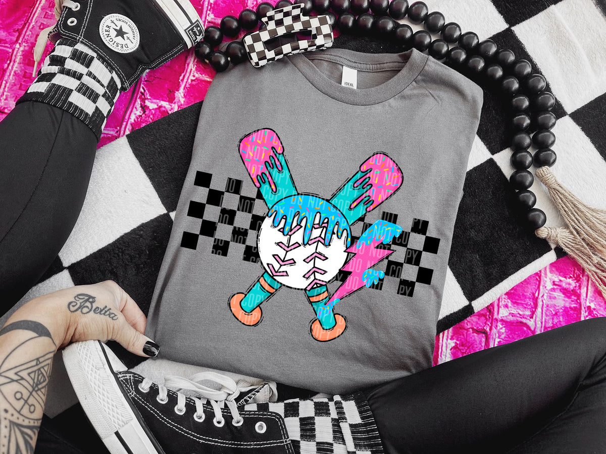 Baseball bats checkered drip baseball (Caplinger) DTF transfer