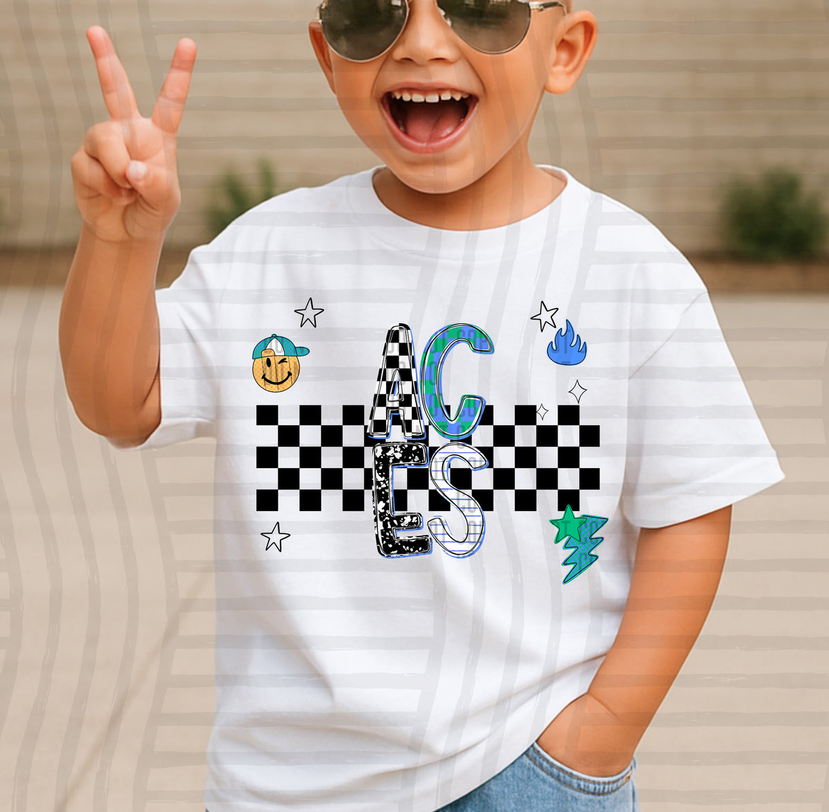 aces stacked boy checkered background line (CAPLINGER) DTF Transfer