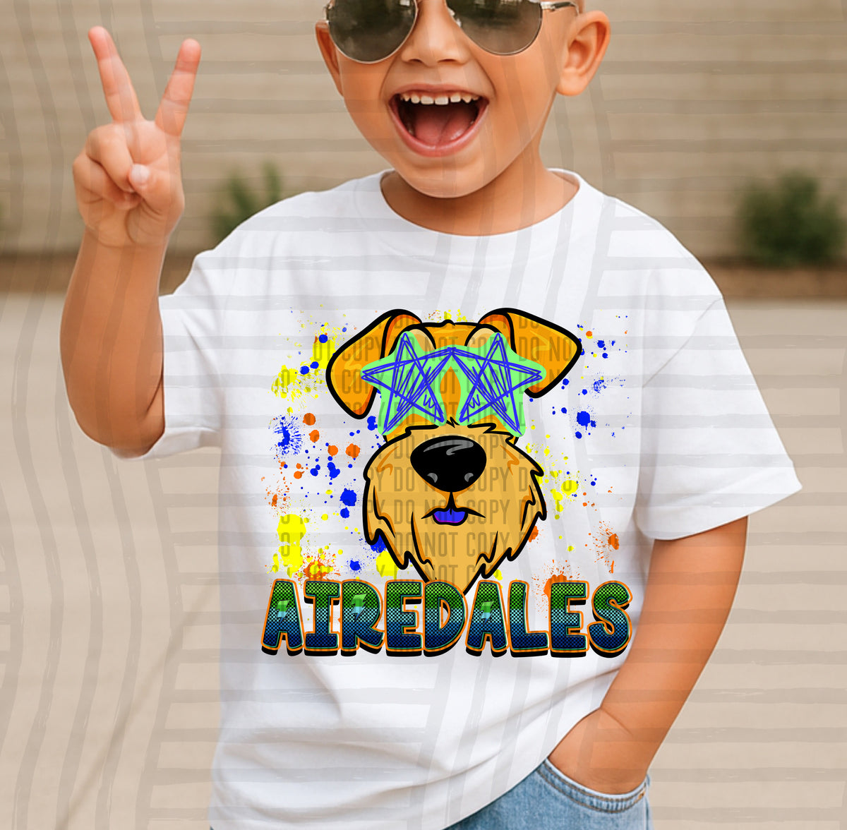 airedales paint splatter boy blue green and yellow (Caplinger) DTF Transfer