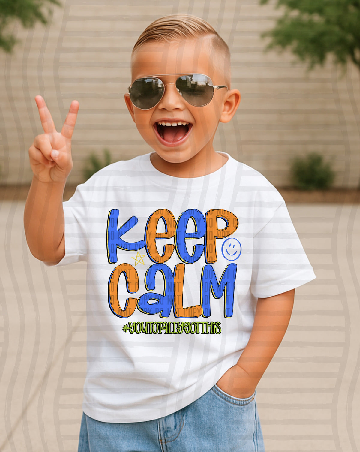 Keep calm blue and orange happy face (Caplinger) DTF transfer