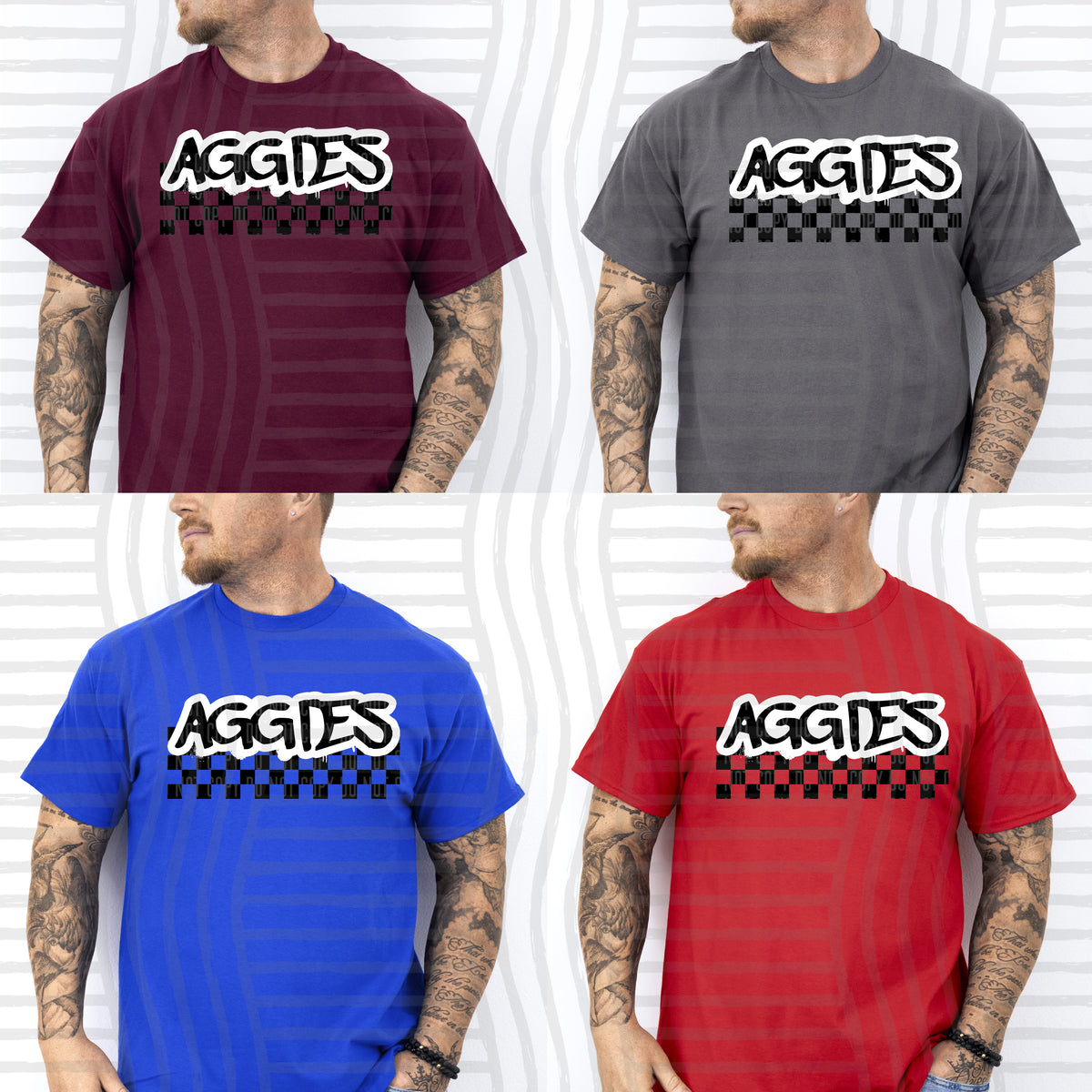 aggies black messy font with checkers (Caplinger) DTF Transfer