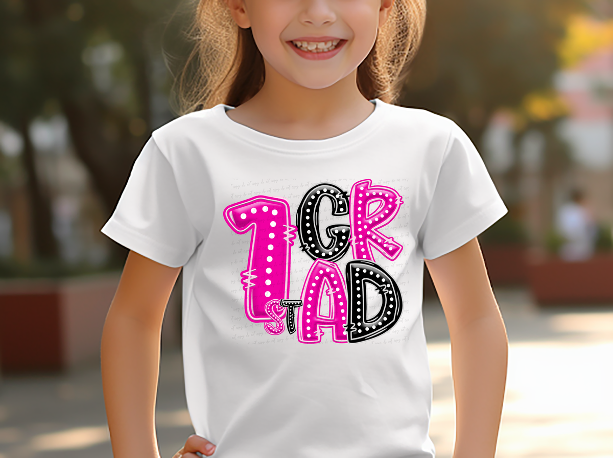 1st Grad Black and Pink Font Polka 117907 DTF transfer